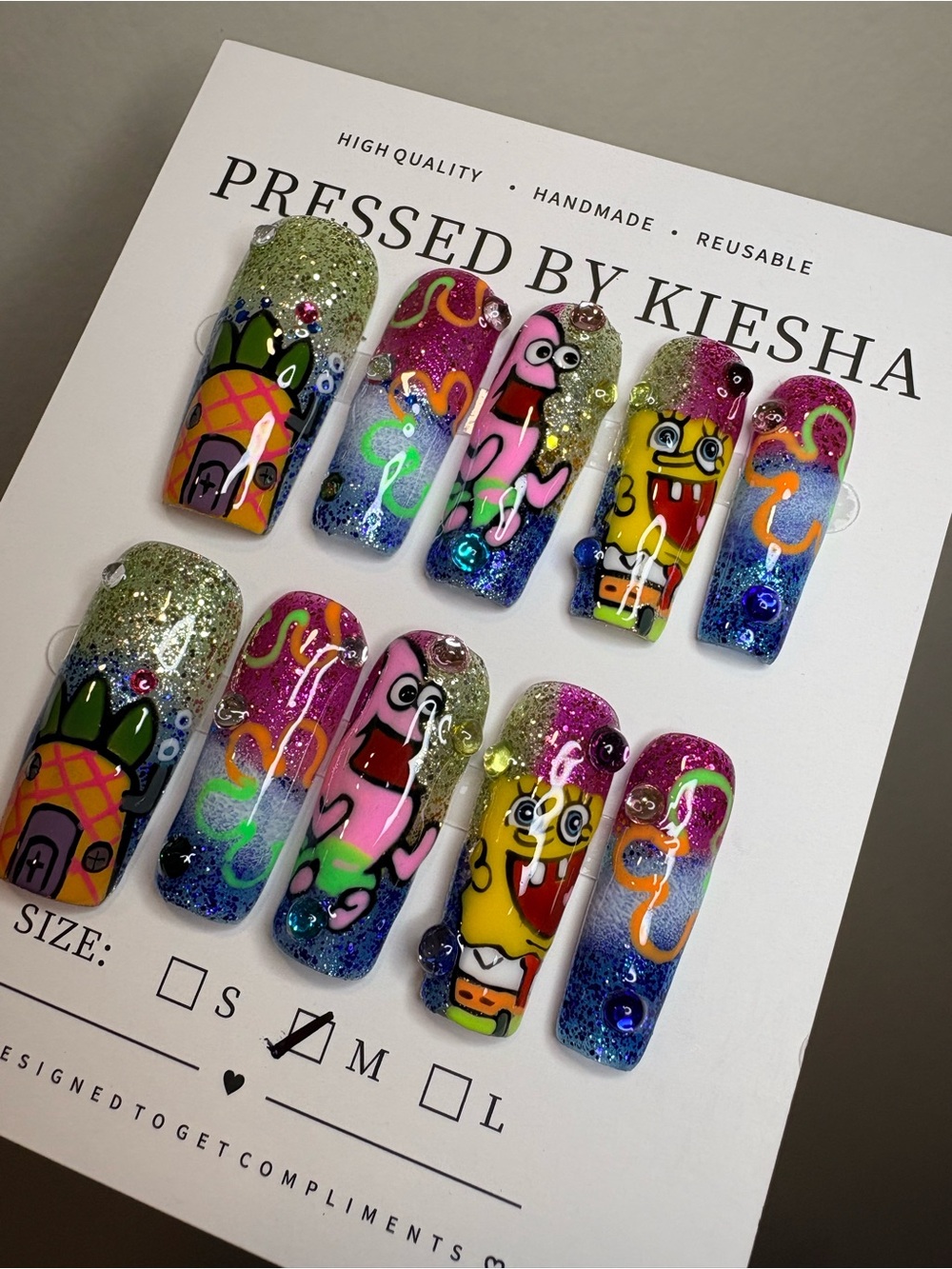 SpongeBob SquarePants Press-On Nail Set - Multicolor-Hand-painted